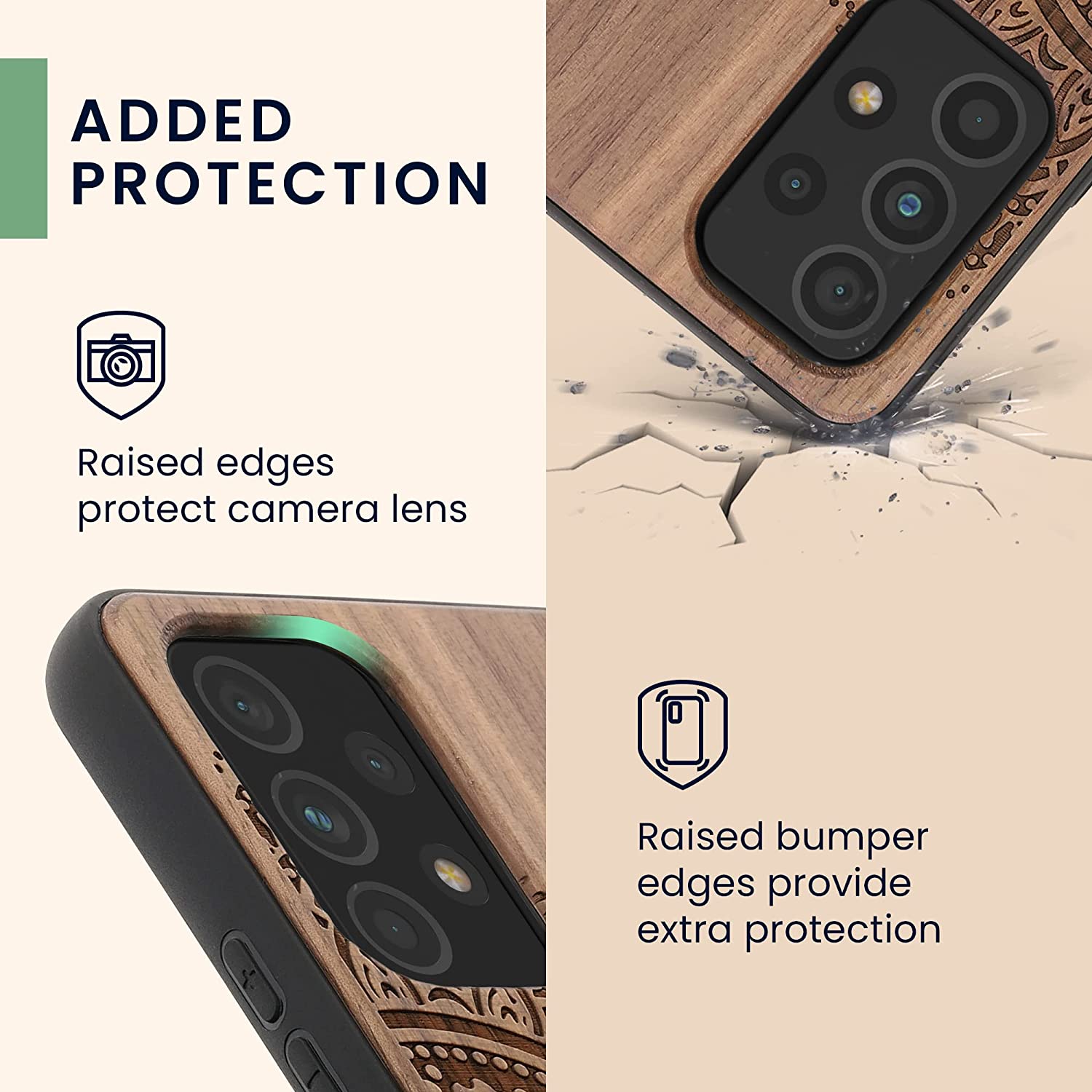 KW Samsung Galaxy A53 5G Θήκη από Φυσικό Ξύλο - Design Semi Flower - Dark Brown - 58317.12