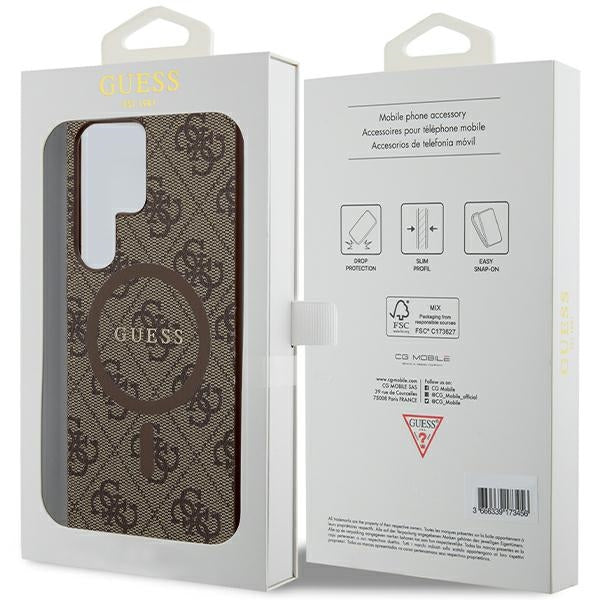 Guess Samsung Galaxy S24 Ultra - 4G Collection Leather Metal Logo MagSafe Θήκη με Επένδυση Συνθετικού Δέρματος και MagSafe - Brown - GUHMS24LG4GFRW