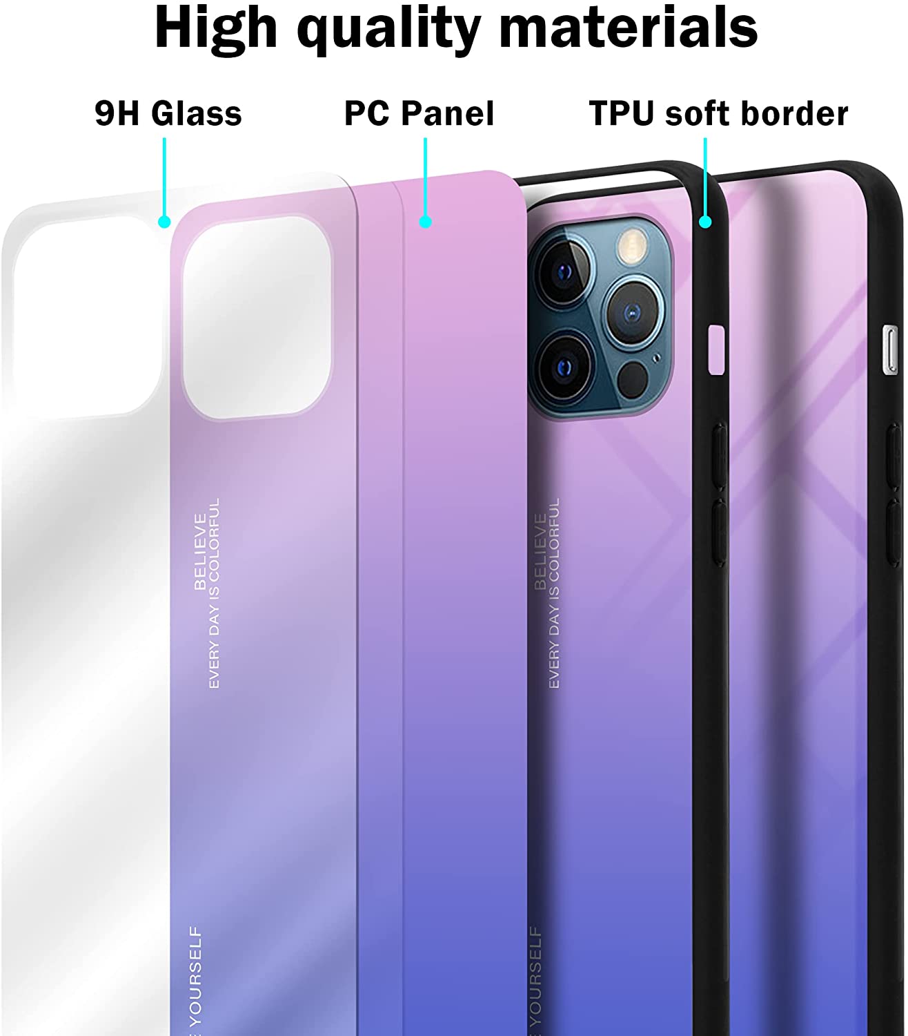 Cadorabo iPhone 12 Pro Max Θήκη με Πλαίσιο Σιλικόνης και Όψη Γυαλιού Tempered Glass - Pink / Blue