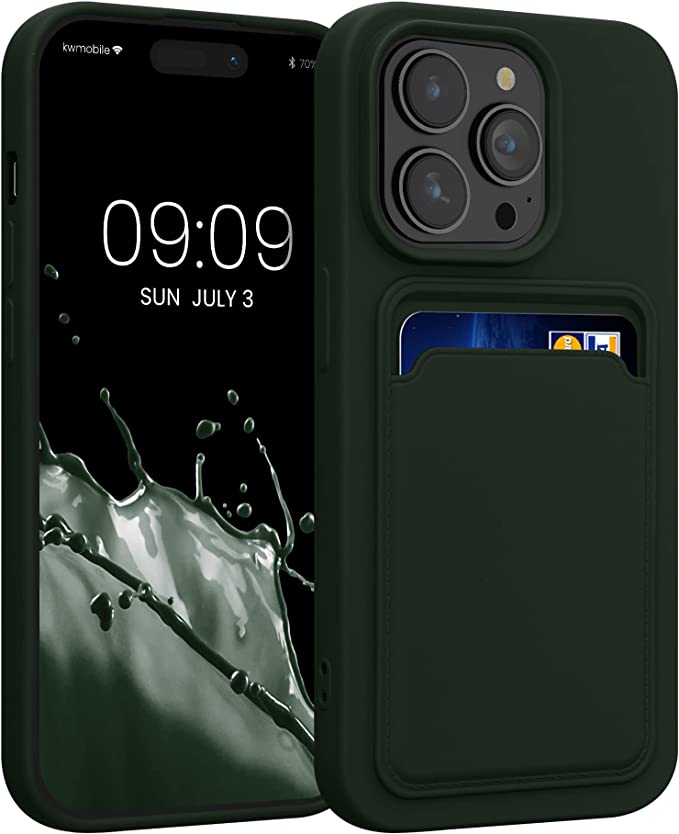 KW iPhone 14 Pro Θήκη Σιλικόνης TPU με Υποδοχή για Κάρτα - Dark Green - 59114.80