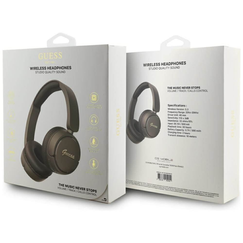 Guess Over-Ear Metal Logo Script - Ασύρματα Bluetooth Ακουστικά - Brown