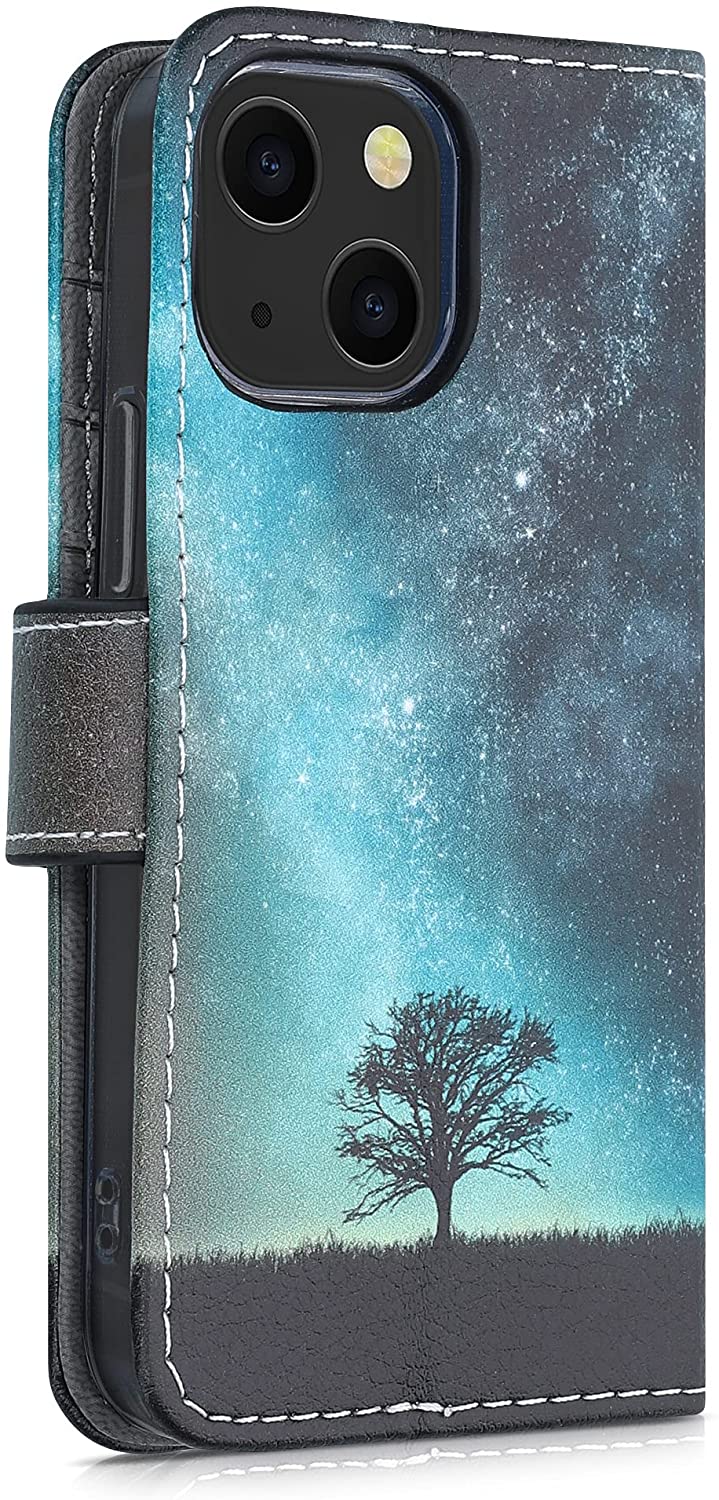 KW iPhone 13 mini Θήκη Πορτοφόλι Stand - Design Galaxy Tree Meadow - Blue / Grey / Black - 55935.01