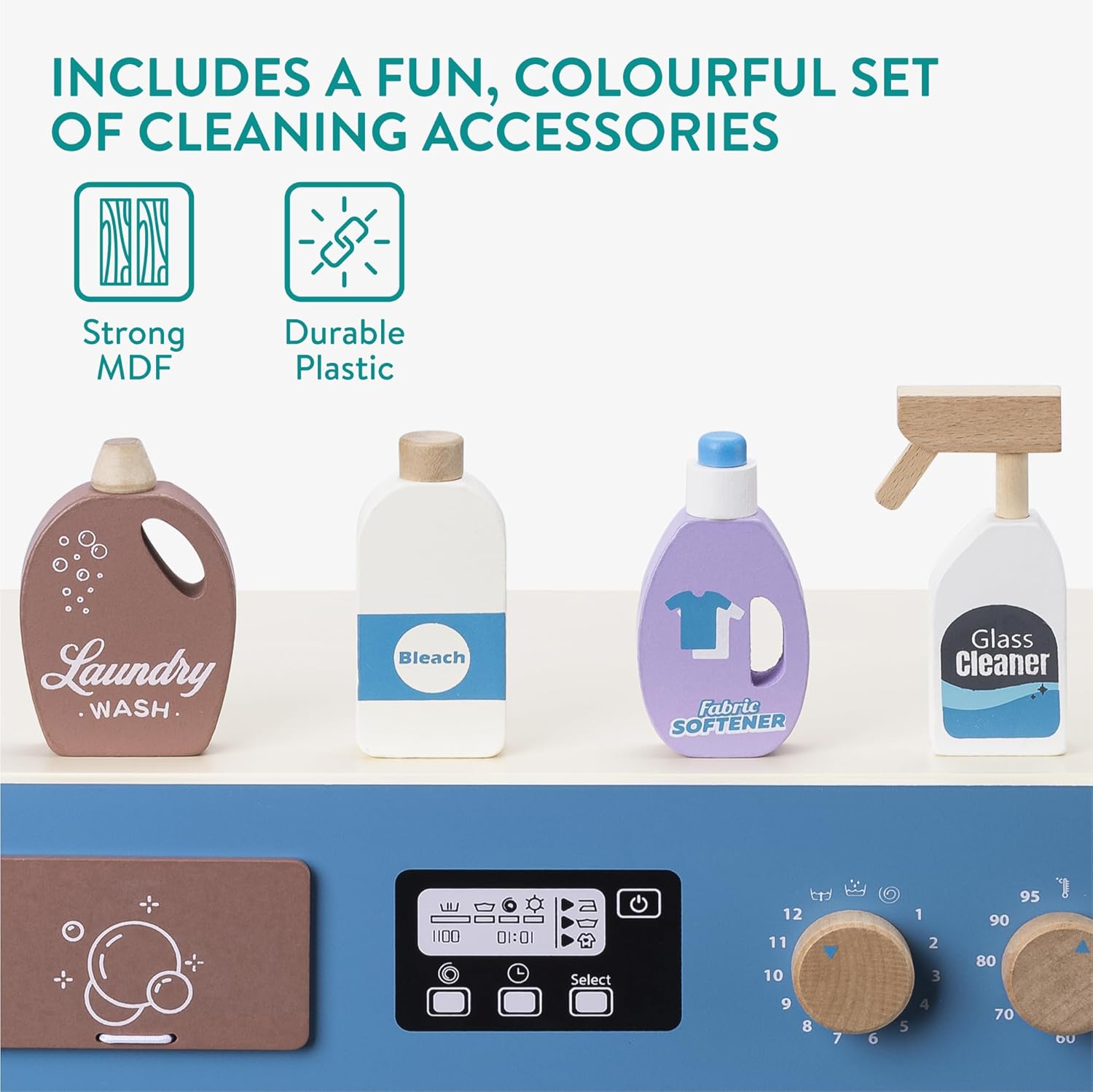 Navaris Ξύλινο Παιχνίδι Πλυντήριο και Σετ Πλυντηρίου - ‎Beige