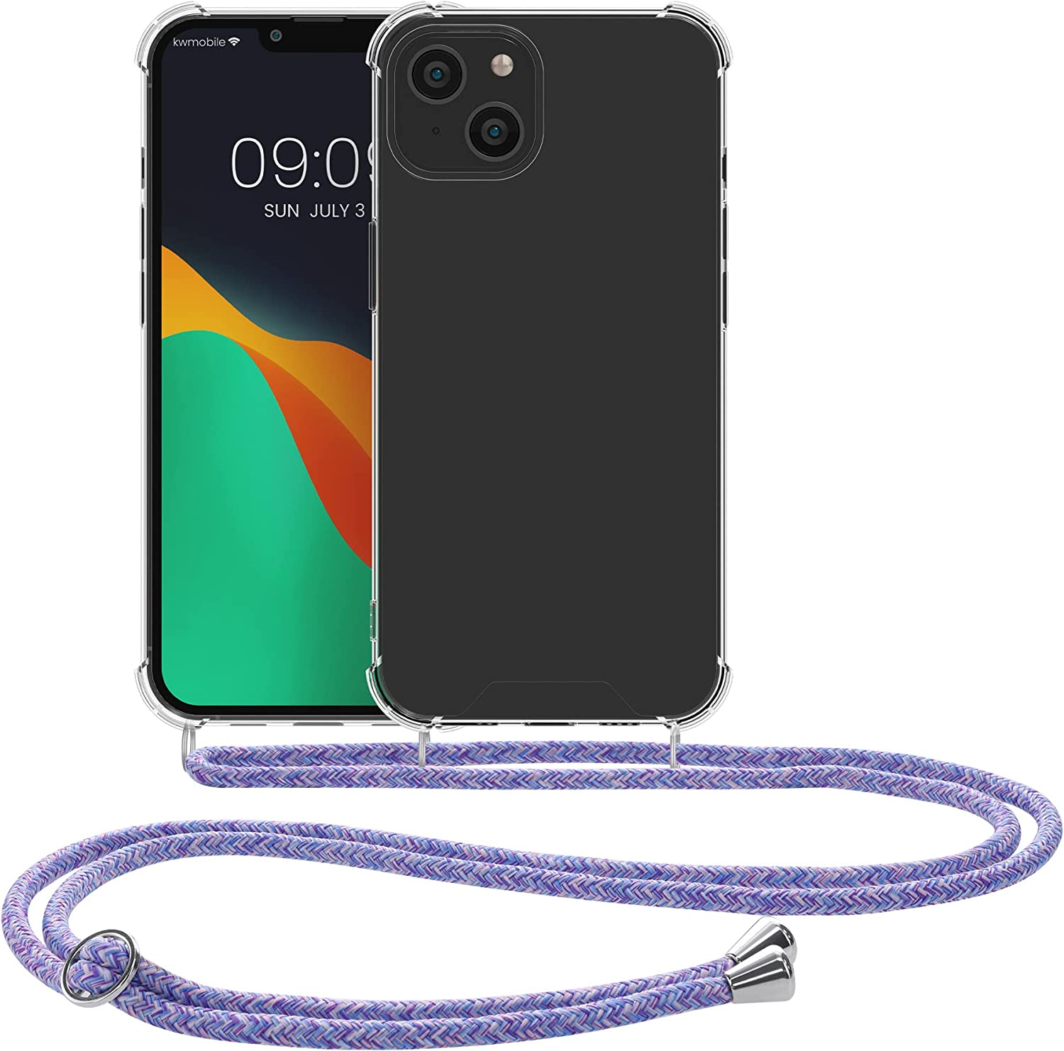 KW iPhone 14 Plus Θήκη Σιλικόνης TPU με Λουράκι - Διάφανη / Lavender / Violet / White - 59109.108