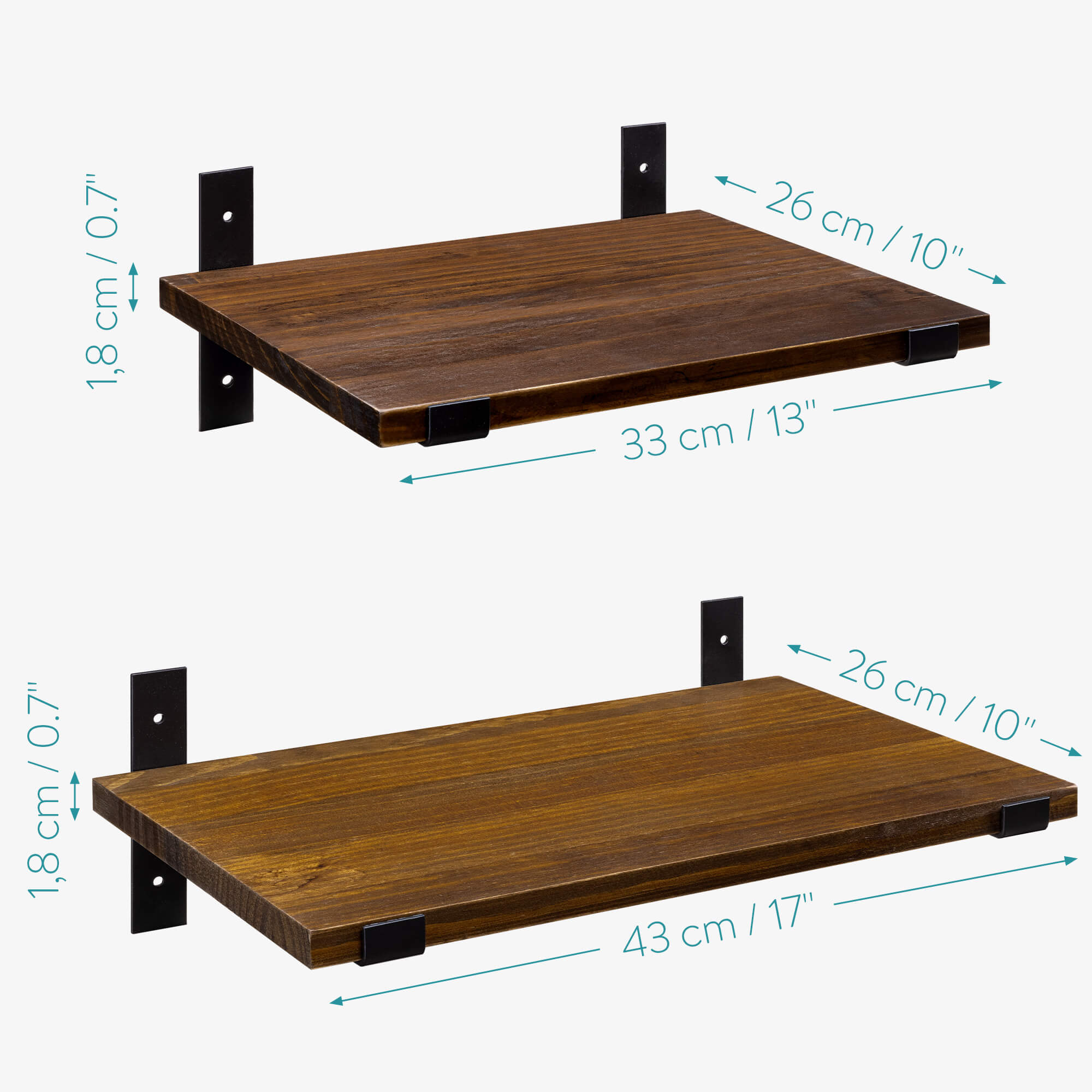 Navaris Σετ με 2 Ράφια με Βάση - 43 x 26 x 1,8 cm / 33 x 26 x 1,8 cm - Brown - 55342.1.18