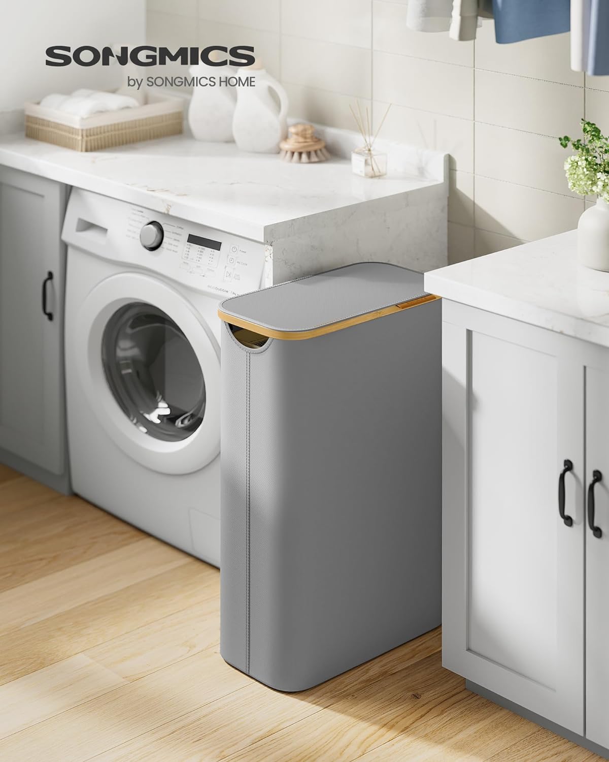 Songmics Καλάθι Απλύτων με Καπάκι και Αποσπώμενη Εσωτερική Θήκη - 60L - Dove Grey - LCB506G01