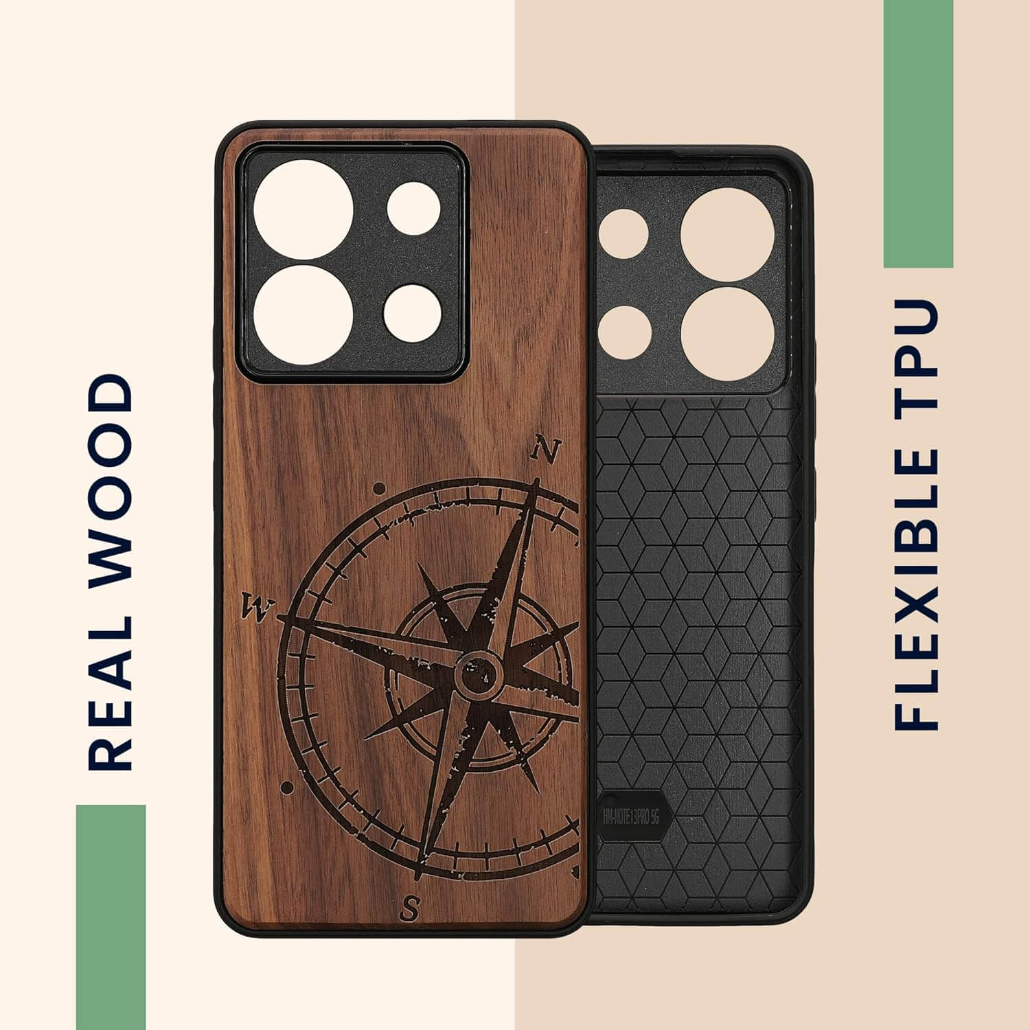 KW Xiaomi Redmi Note 13 Pro 5G / Poco X6 5G Θήκη από Φυσικό Ξύλο - Design Compass Vintage - Dark Brown