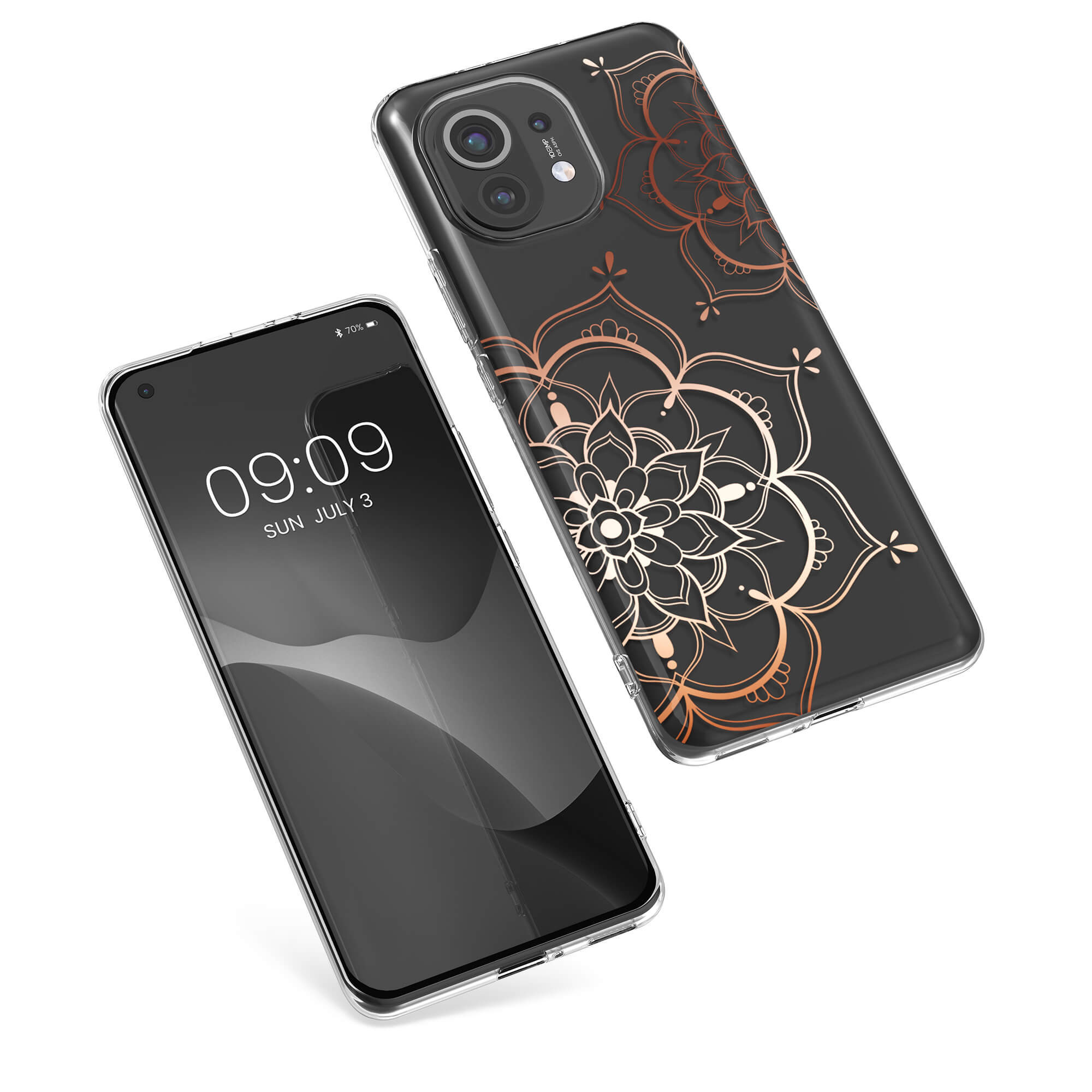 KW Xiaomi Mi 11 Θήκη Σιλικόνης TPU Design Flowers Twins - Rose Gold / Διάφανη - 57089.02