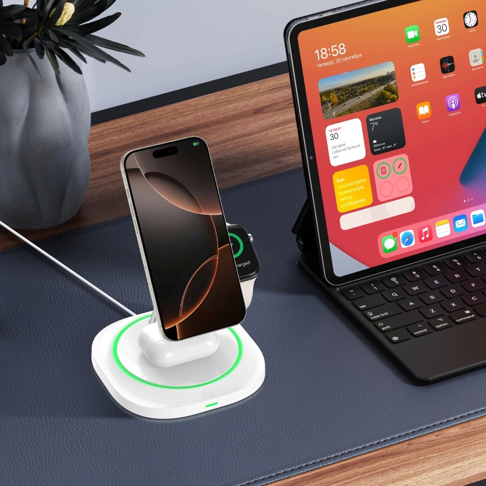 Tech-Protect QI15W-A46 3in1 Ασύρματος Μαγνητικός Φορτιστής MagSafe - White