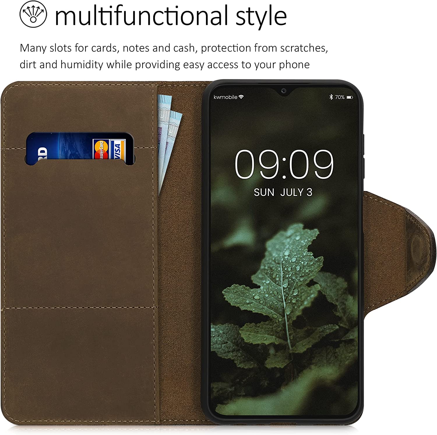 Kalibri Samsung Galaxy A23 5G Θήκη Πορτοφόλι Stand από Γνήσιο Δέρμα - Brown - 58321.05