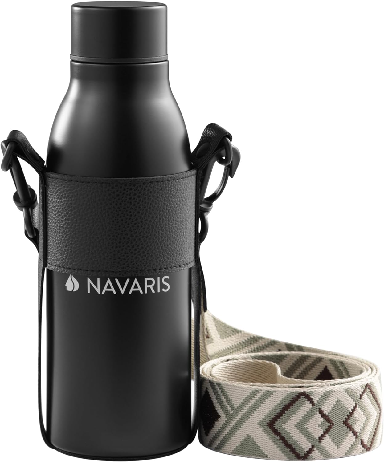 Navaris Θερμός από Ανοξείδωτο Ατσάλι με Θήκη και Λουράκι Μεταφοράς - 600ml - Black - 60969.01.01