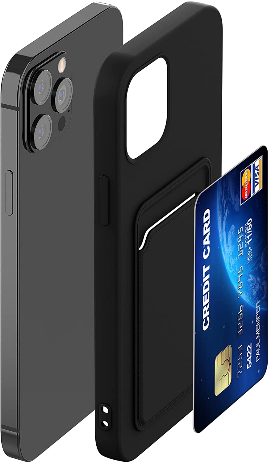 KW iPhone 12 Pro Max Θήκη Σιλικόνης TPU με Υποδοχή για Κάρτα - Black - 55113.01
