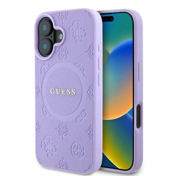 Guess iPhone 16 - Saffiano Peony Classic Logo - MagSafe Σκληρή Θήκη με Πλαίσιο Σιλικόνης και Συνθετικό Δέρμα - Purple - GUHMP16SPSAPSMEU