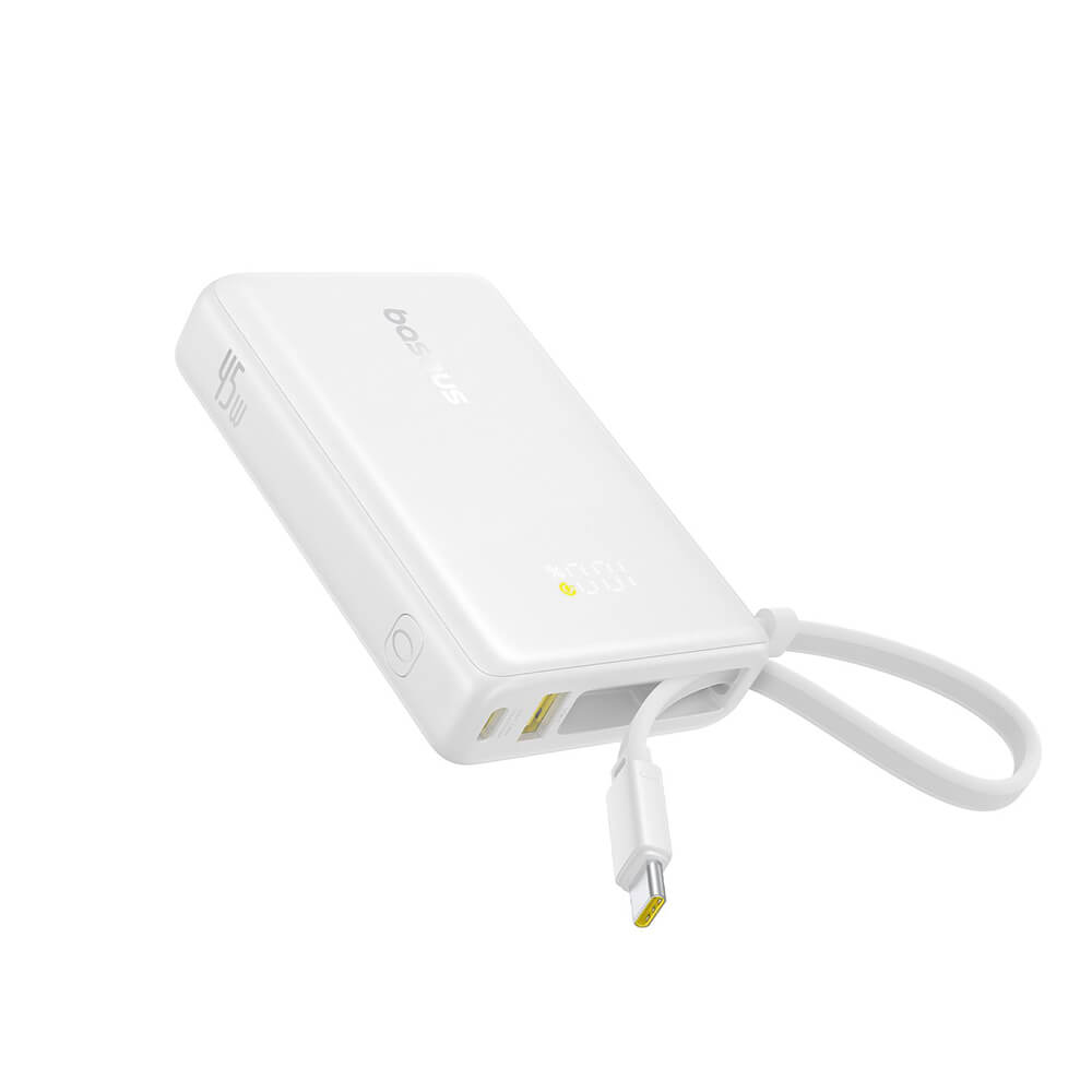 Baseus PicoGo Power Bank 10000mAh 45W με Ενσωματωμένο Καλώδιο Type-C - White
