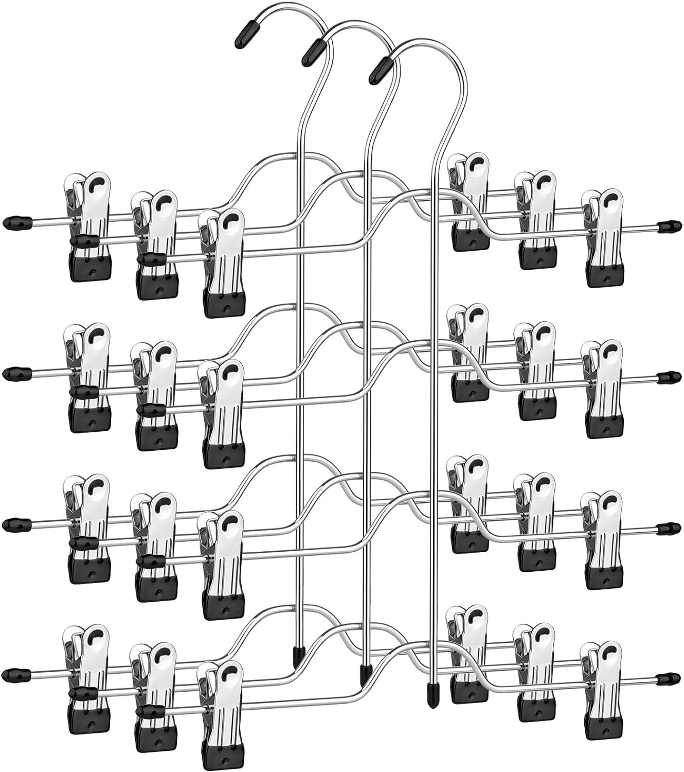Songmics Σετ με 3 Μεταλλικές Κρεμάστρες Παντελονιών 4 Θέσεων - Silver / Black - CRI042BK