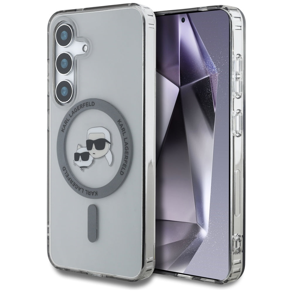 Karl Lagerfeld Samsung Galaxy S25 - Button Karl and Choupette Heads Printed Logo - MagSafe Σκληρή Θήκη με Πλαίσιο Σιλικόνης - Black - KLHMS25SHLSKCK