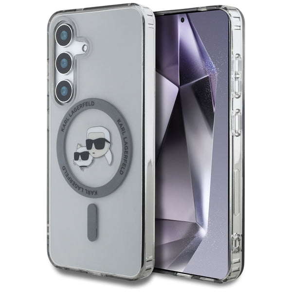 Karl Lagerfeld Samsung Galaxy S25 - Button Karl and Choupette Heads Printed Logo - MagSafe Σκληρή Θήκη με Πλαίσιο Σιλικόνης - Black - KLHMS25SHLSKCK