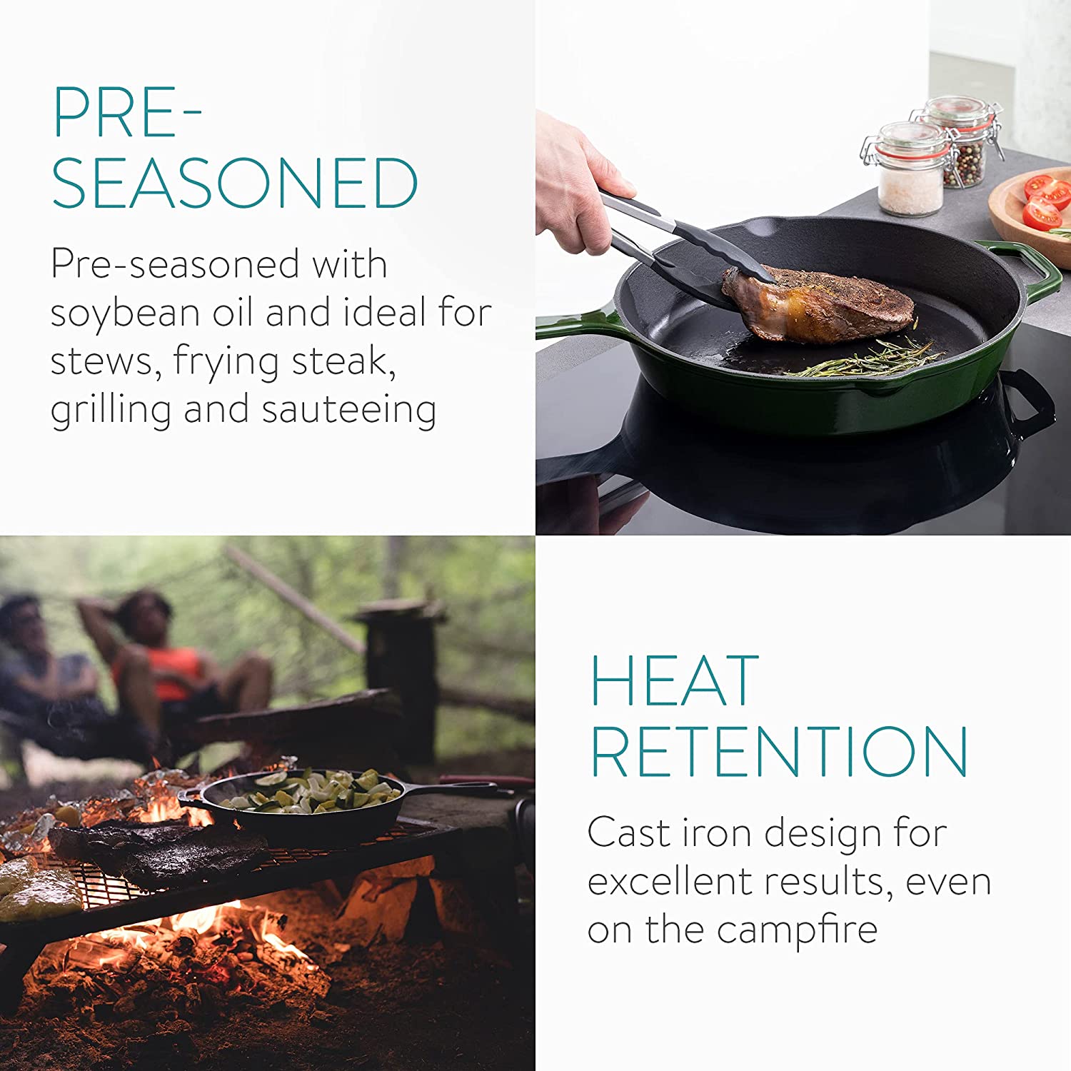 Navaris Μαντεμένιο Τηγάνι - 30cm - Dark Green - 53784.02