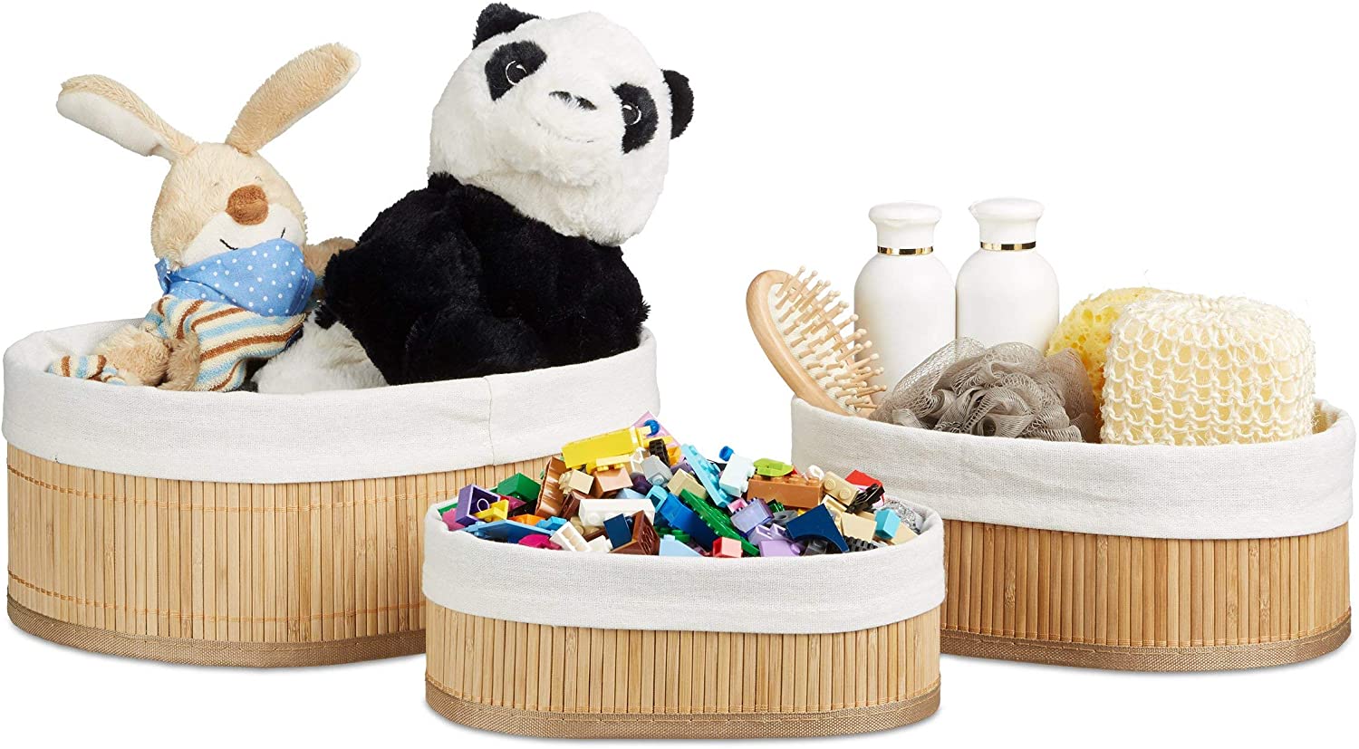 Relaxdays Σετ με 3 Καλάθια Αποθήκευσης από Μπαμπού - Oval - Natural - 4052025961404