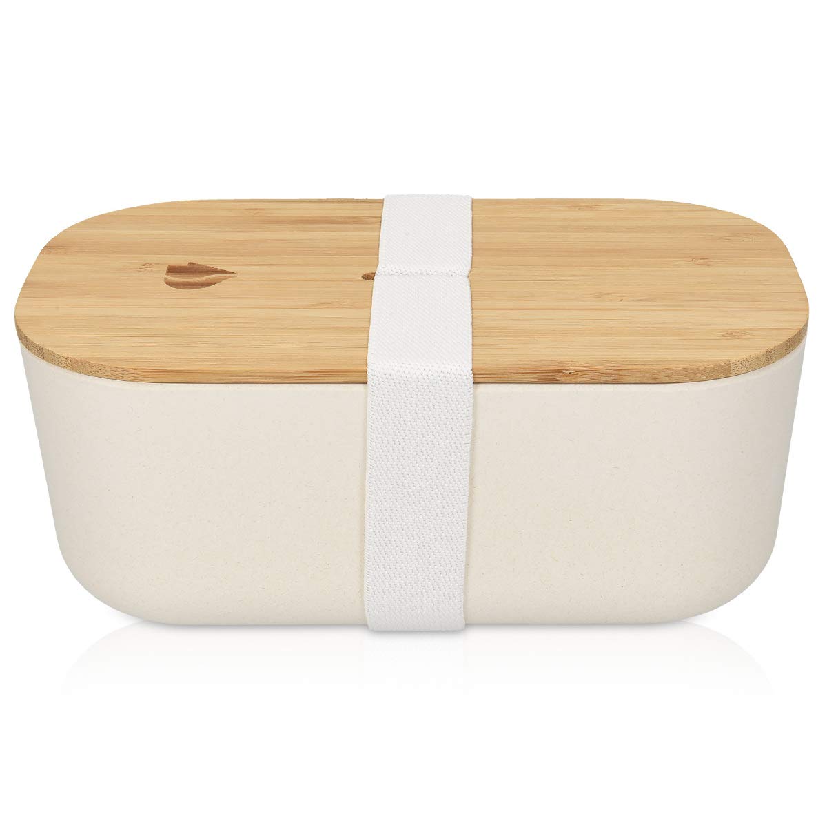 Navaris Bento Box with Bamboo Lid Δοχείο Φαγητού με Καπάκι από Μπαμπού - 1.1L - White - 47540.02.2