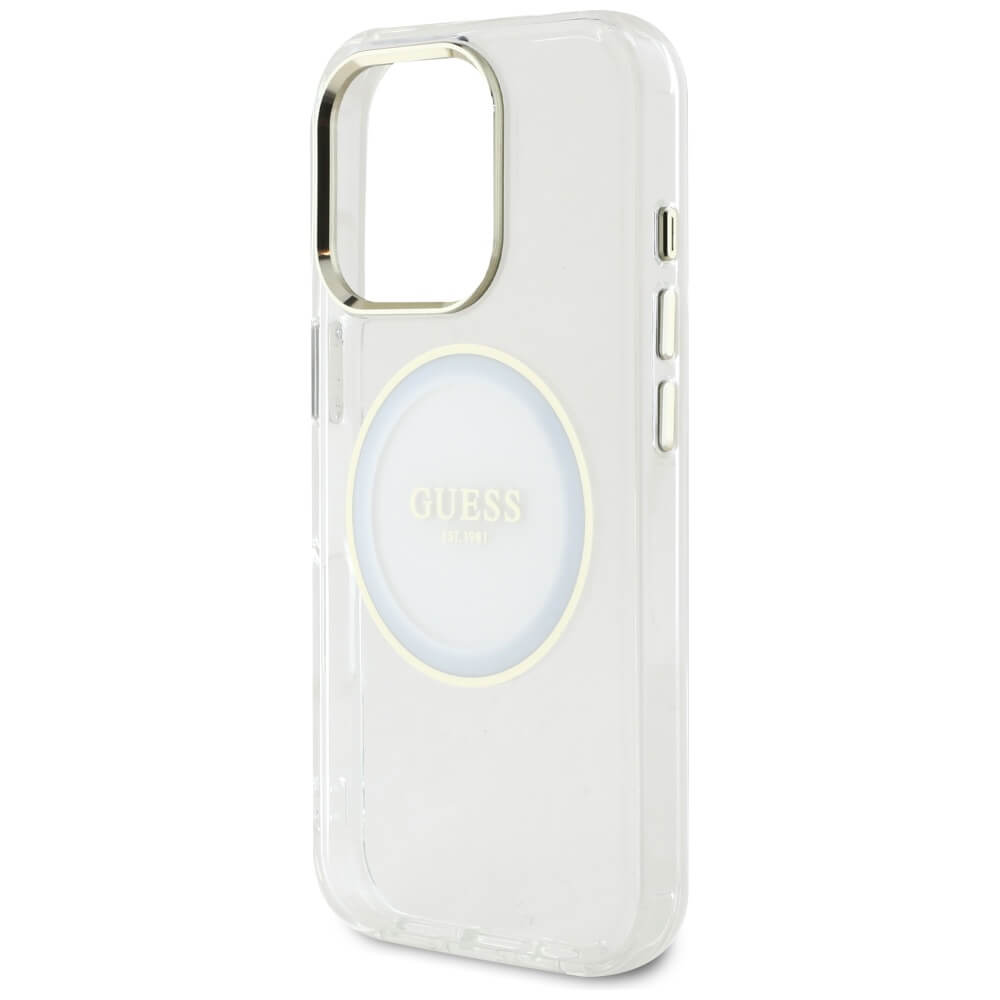 Guess iPhone 16 Pro IML Metal Colored Circle Classic Logo MagSafe Σκληρή Θήκη με Πλαίσιο Σιλικόνης και MagSafe - White - GUHMP16LHTDRCEDH