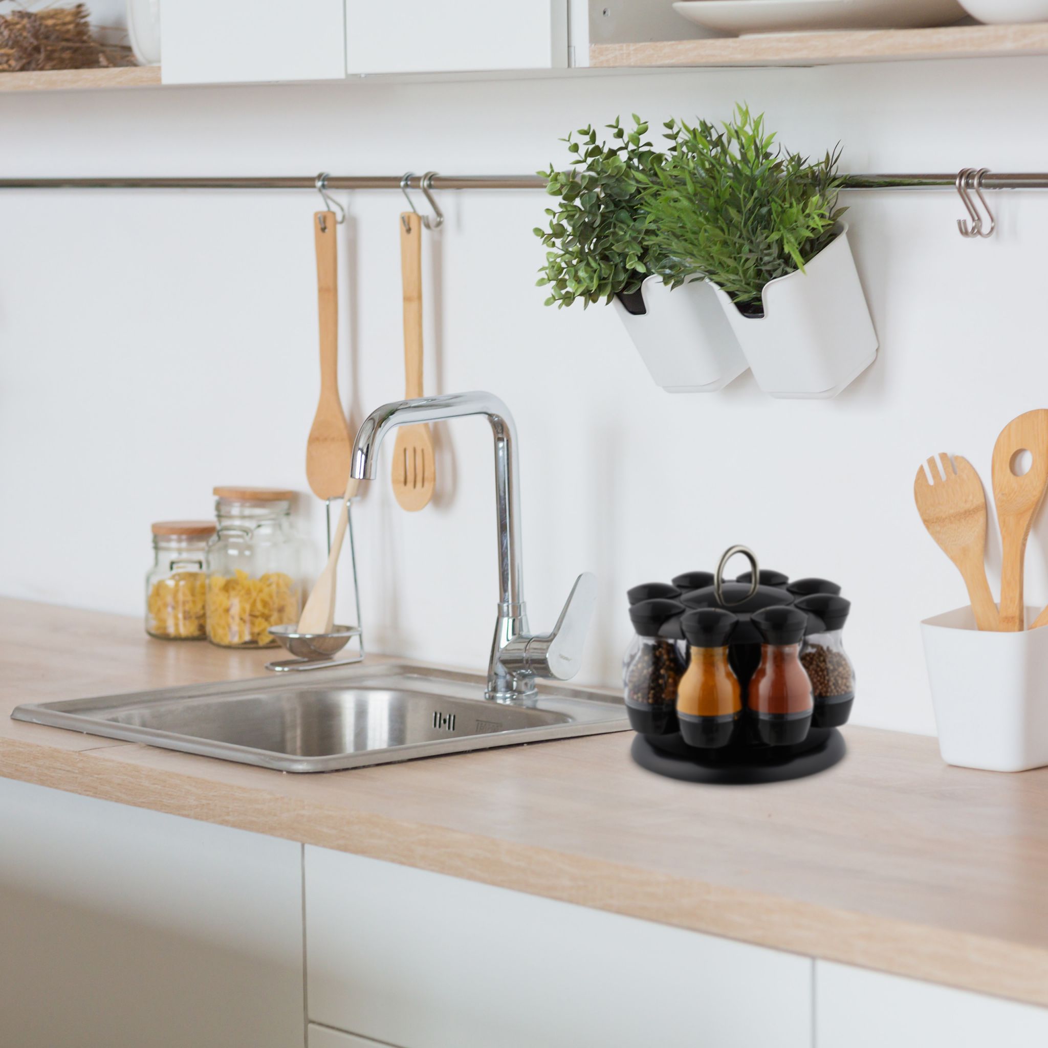 Relaxdays Καρουζέλ Μπαχαρικών με 8 Δοχεία - Black - 4052025265762