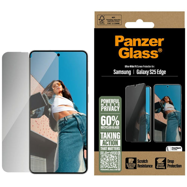 PanzerGlass Samsung Galaxy S25 Edge Privacy Ultra-Wide Fit Full Screen Αντιχαρακτικό Γυαλί Οθόνης - Black