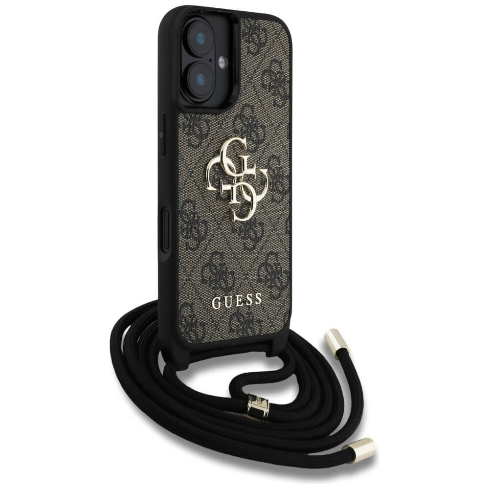 Guess iPhone 16 - 4G Big Logo Cord Stap Crossbody - Θήκη με Επένδυση Συνθετικού Δέρματος και Λουράκι - Brown - GUHCP16SP4GMGCRW