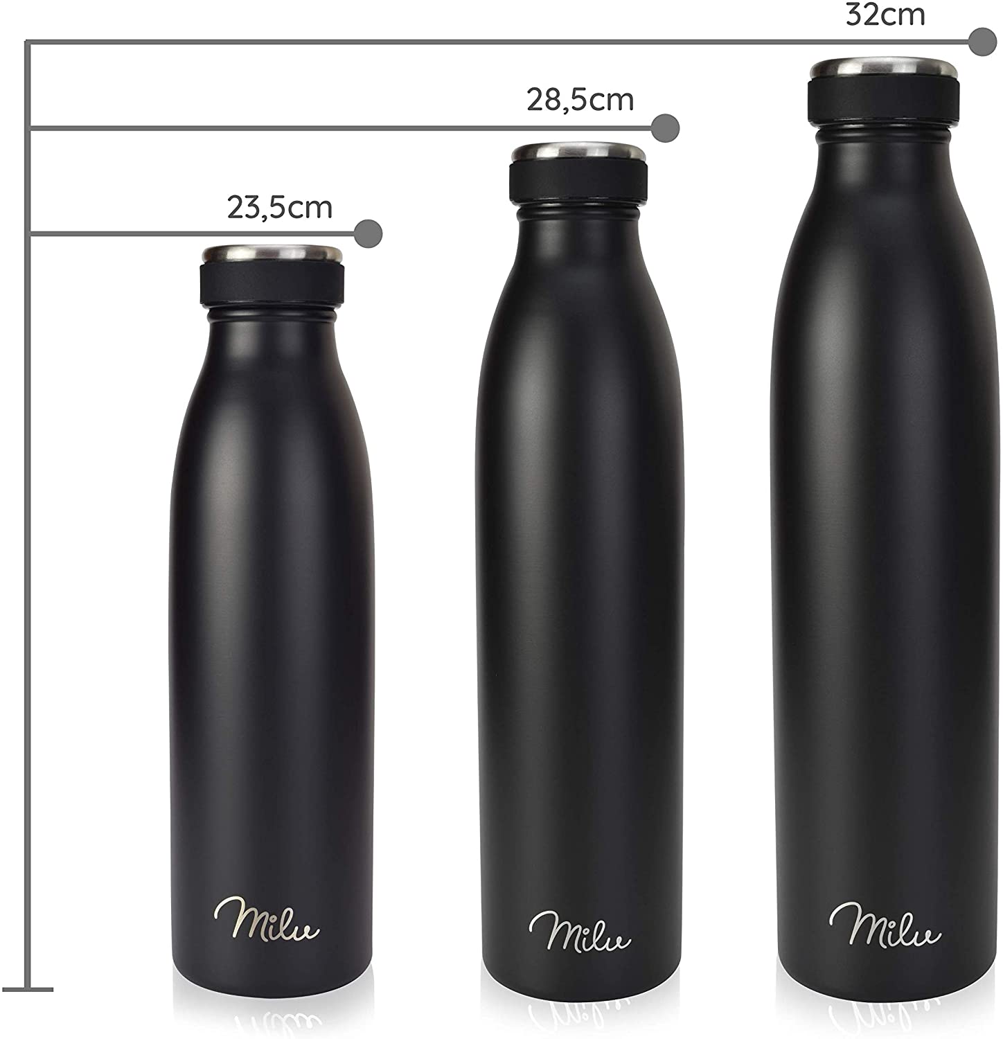 Milu T5 Stainless Steel Μπουκάλι Θερμός από Ανοξείδωτο Ατσάλι για Ζεστά και Κρύα Ροφήματα - 500ml - Black Matt - 6413