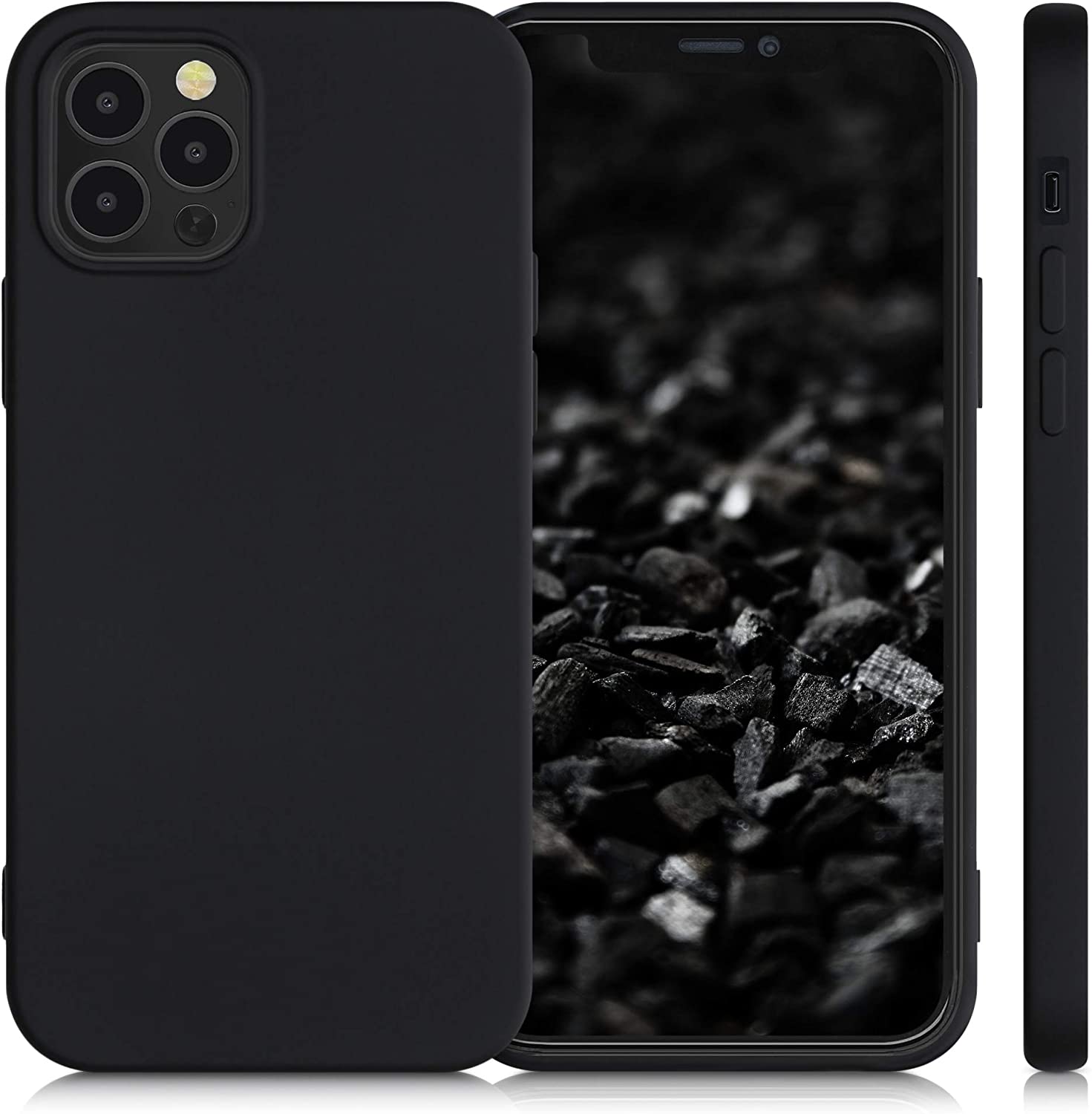 KW iPhone 12 / iPhone 12 Pro Θήκη Σιλικόνης Rubberized TPU - Black Matte - 53844.47