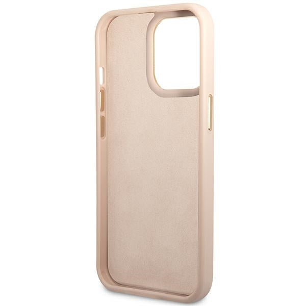 Guess iPhone 14 Pro Max 4G Vintage Gold Logo Σκληρή Θήκη με Πλαίσιο Σιλικόνης - Pink - GUHCP14XHG4SHP