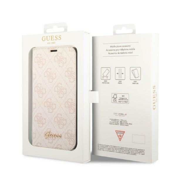 Guess iPhone 14 Plus 4G Vintage Gold Logo Θήκη Βιβλίο από Συνθετικό Δέρμα - Pink - GUBKP14MHG4SHP