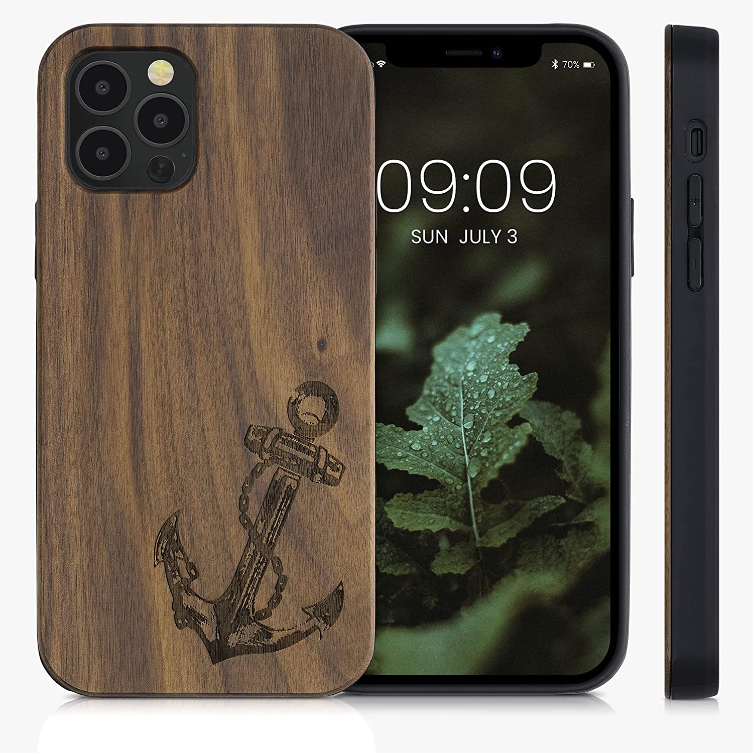 KW iPhone 12 / iPhone 12 Pro Θήκη από Φυσικό Ξύλο Design Vintage Anchor - Dark Brown - 52734.08