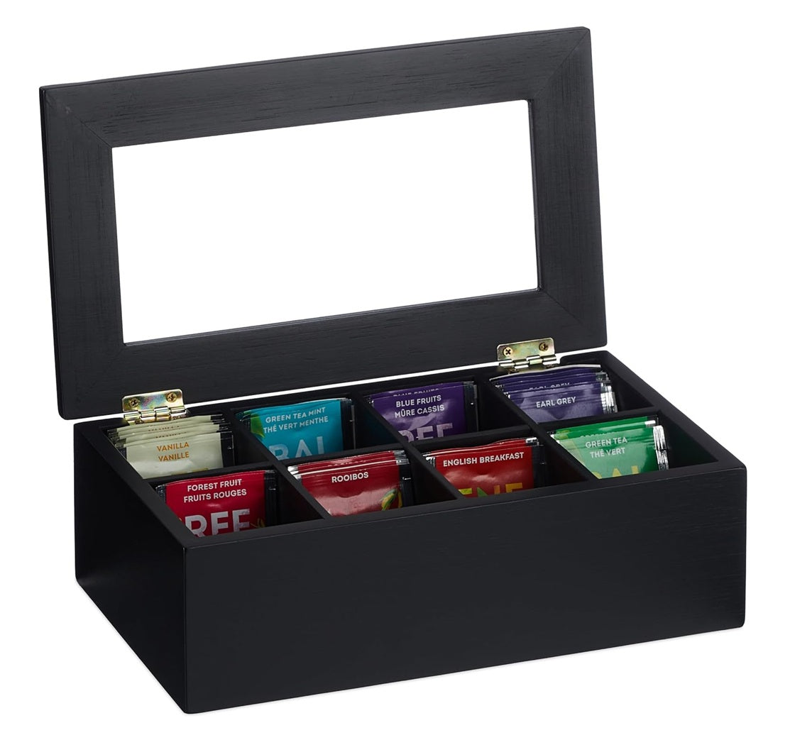 Relaxdays Κουτί Αποθήκευσης για Φακελάκια Τσάι με 8 Διαμερίσματα - Black - 4052025475109