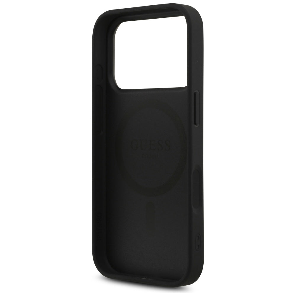 Guess iPhone 17 Pro - 4G Triangle Strass MagSafe - Σκληρή Θήκη με Επένδυση Συνθετικού Δέρματος - Black - GUHMP17LP4TDPLK