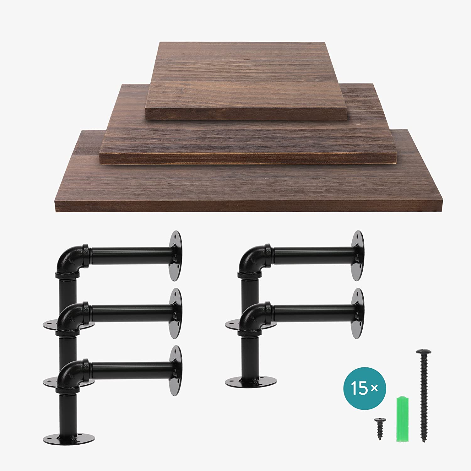 Navaris Σετ 3 Ράφια Διαφορετικού Μεγέθους με Βάση - Dark Brown - 50683.2.18