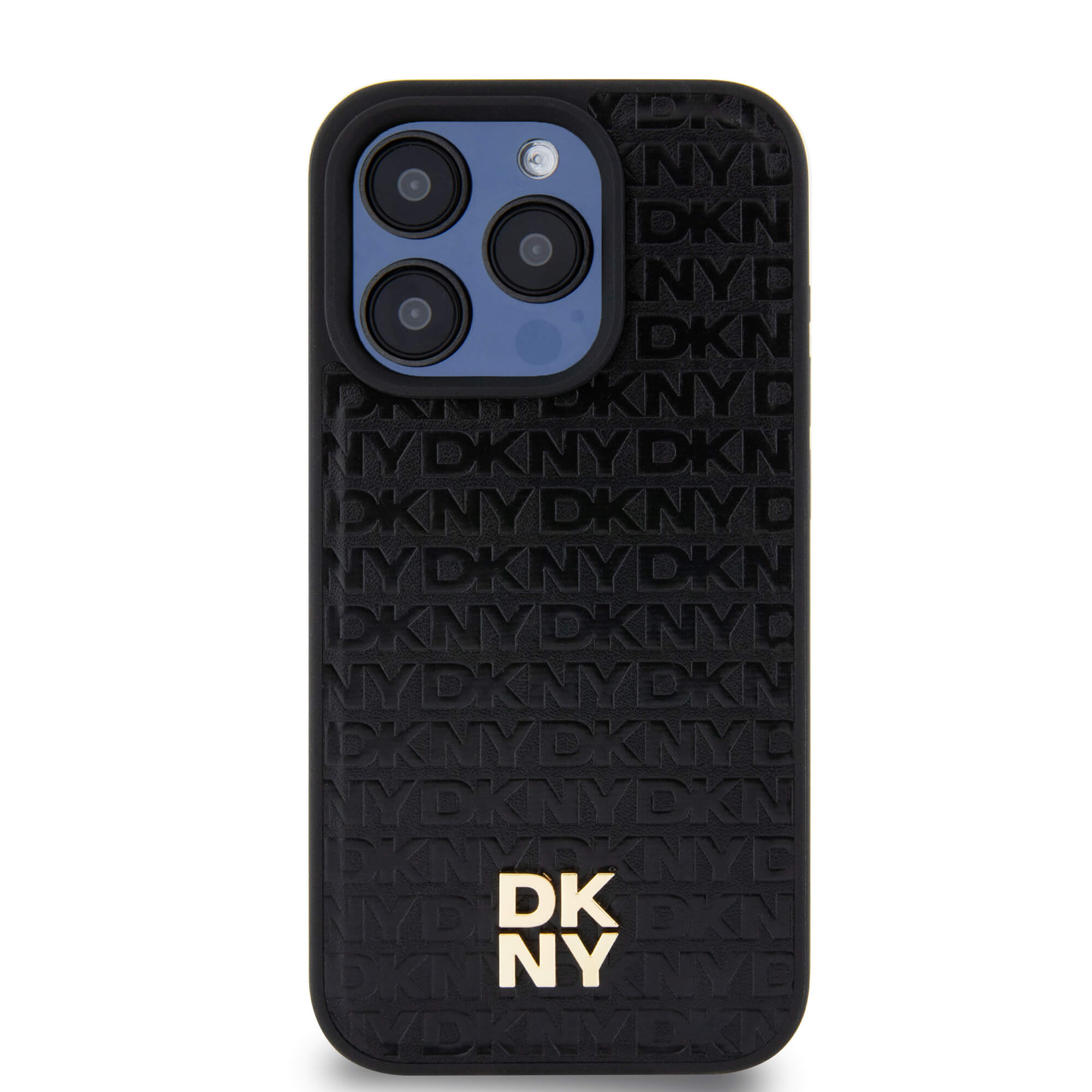 DKNY iPhone 15 Pro - Leather Monogram Pattern Metal Logo MagSafe Σκληρή Θήκη με Επένδυση Συνθετικού Δέρματος - Black
