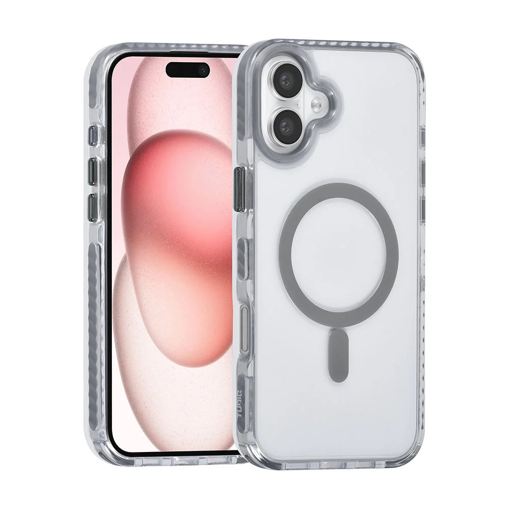 Tuniq iPhone 16 Plus - MagSafe Σκληρή Θήκη με Πλαίσιο Σιλικόνης και Λουράκι - Διάφανη / Grey