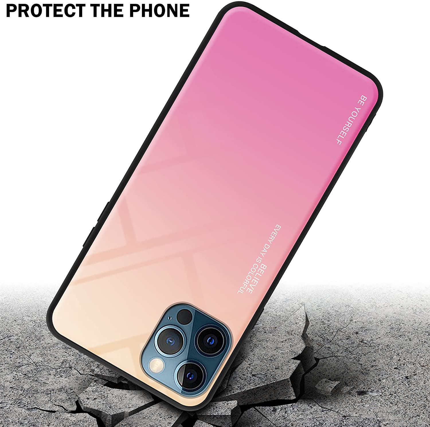 Cadorabo iPhone 12 Pro Max Θήκη με Πλαίσιο Σιλικόνης και Όψη Γυαλιού Tempered Glass - Yellow / Pink