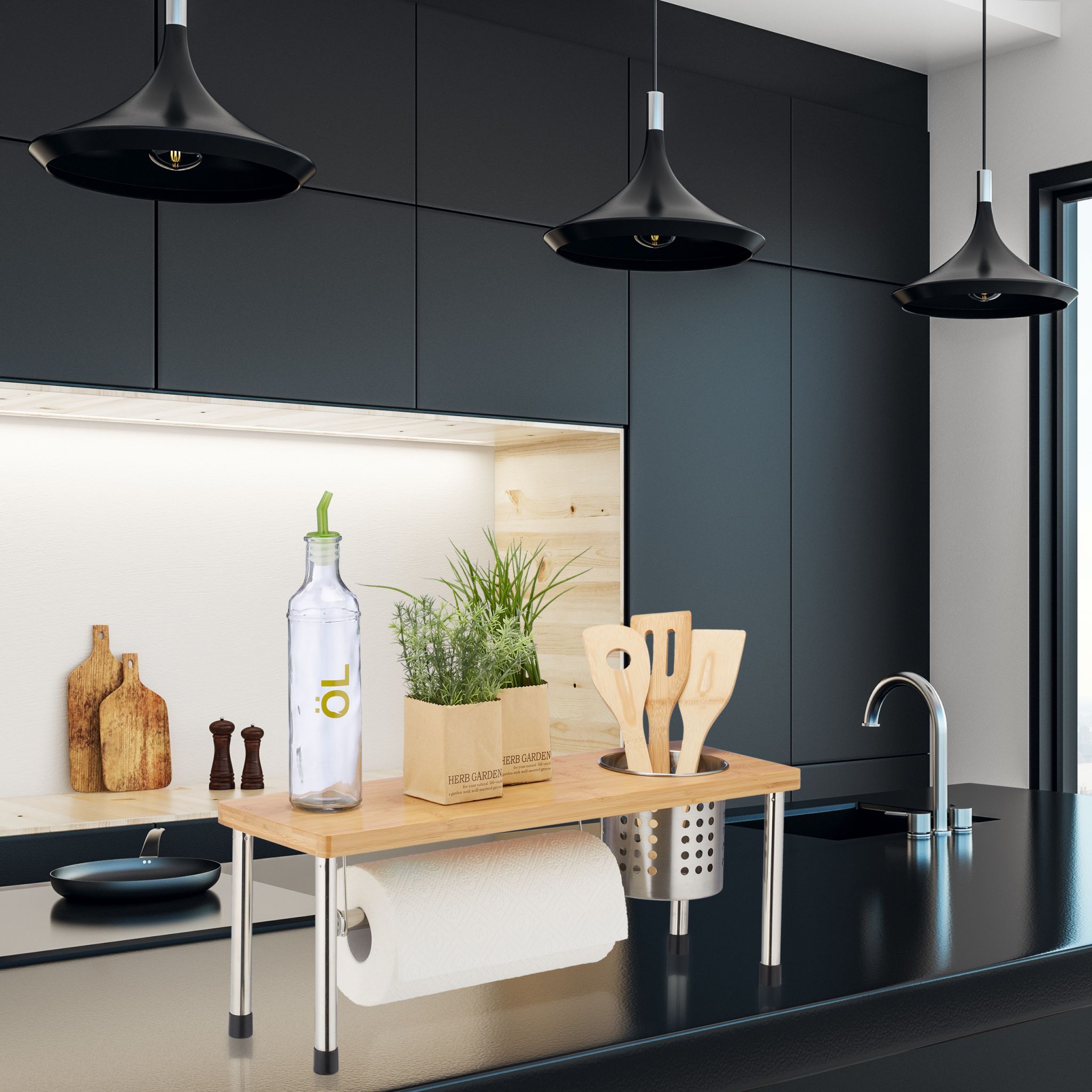 Relaxdays Ράφι Οργάνωσης Κουζίνας για τον Πάγκο - Natural / Silver - 4052025274887