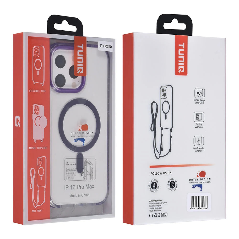 Tuniq iPhone 16 Pro Max - MagSafe Σκληρή Θήκη με Πλαίσιο Σιλικόνης και Λουράκι - Διάφανη / Purple