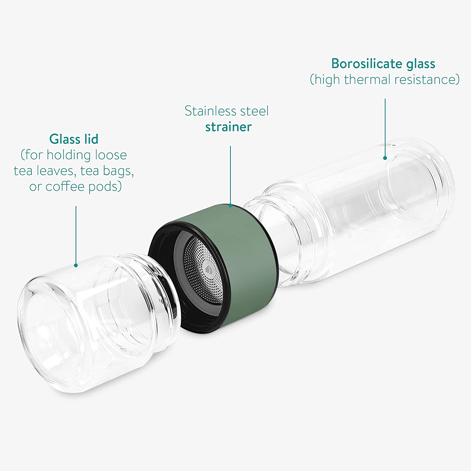 Navaris Glass Tea Bottle Γυάλινο Μπουκάλι Τσαγιού - 240ml - Green - 50094.02