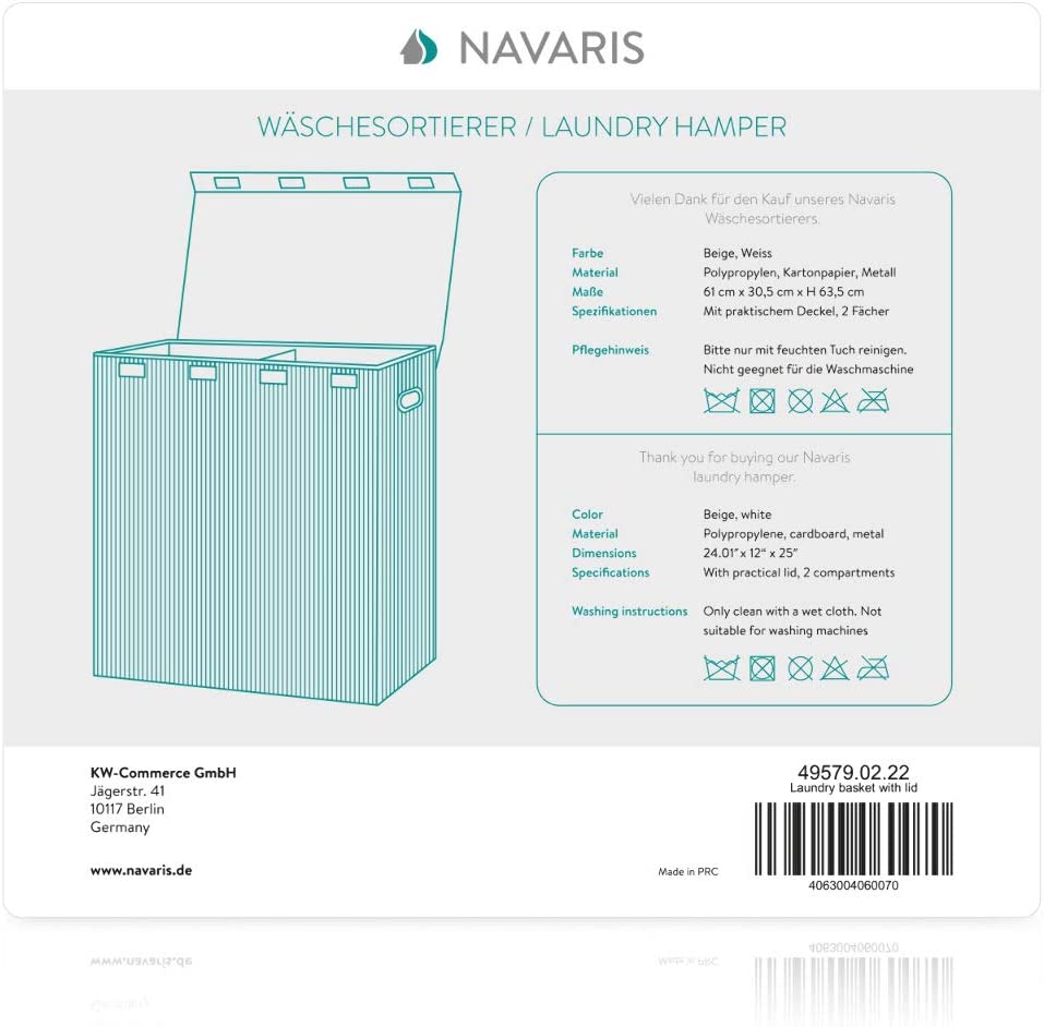 Navaris Καλάθι Απλύτων με Δύο Διαμερίσματα και Καπάκι - White / Grey - 49579.02.22