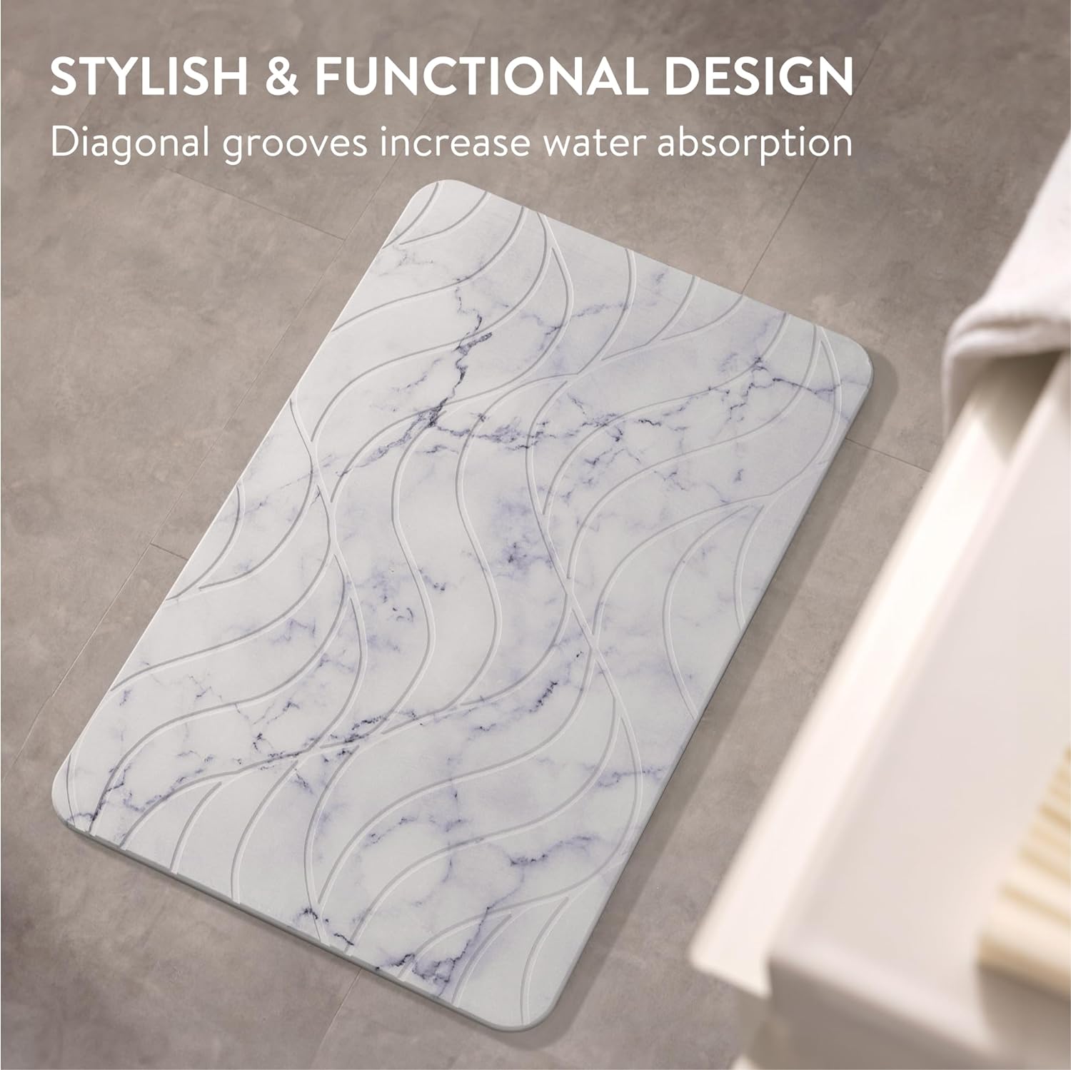 Navaris Αντιολισθητικό Χαλάκι Μπάνιου από Διατομίτη για Γρήγορο Στέγνωμα -‎ 60 x 39 cm - White Marble - 59868.02