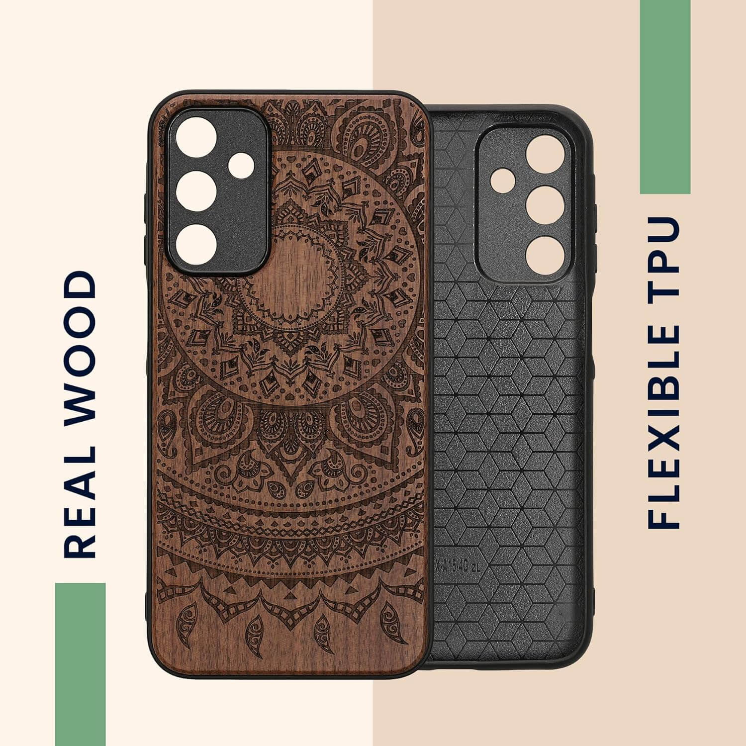 KW Samsung Galaxy A15 4G / A15 5G Θήκη από Φυσικό Ξύλο - Design Indian Sun - Dark Brown