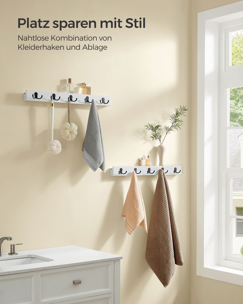 Songmics Σετ με 2 Επιτοίχιες Κρεμάστρες με 5 Διπλούς Μεταλλικούς Γάντζους και Ράφι - Cloud White - LCR052W01