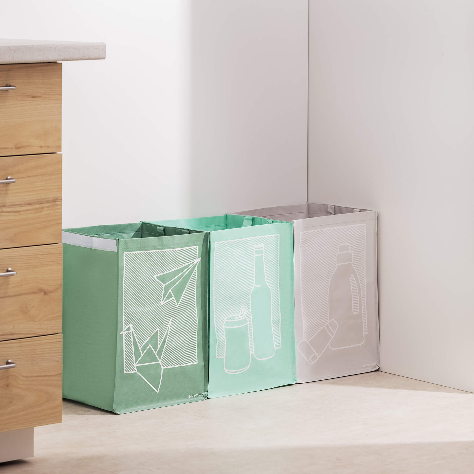 Navaris Σετ με 3 Σάκους Ανακύκλωσης - Green / Light Green / Grey - 55818.01