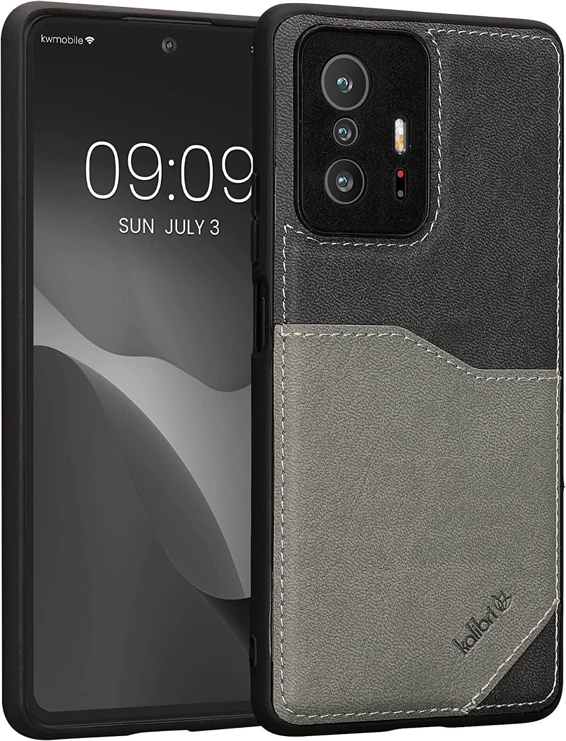 Kalibri Xiaomi 11T / 11T Pro Σκληρή Θήκη με Επένδυση Συνθετικού Δέρματος και Υποδοχή για Κάρτα - Grey / Light Grey - 59150.22