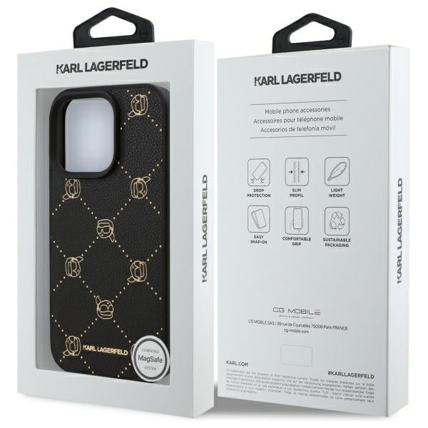 Karl Lagerfeld iPhone 16 Pro Max - Karl Head - MagSafe Σκληρή Θήκη με Επένδυση Συνθετικού Δέρματος και Πλαίσιο Σιλικόνης - Black - KLHMP16XPGKHPHK