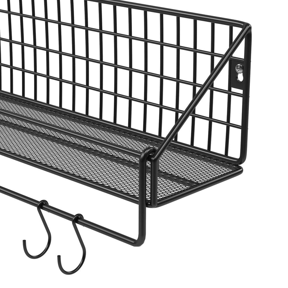 Songmics Σετ με 2 Επιτοίχια Μεταλλικά Ράφια Διαφορετικού Μεγέθους με Γάτζους - Black - LFS02BK